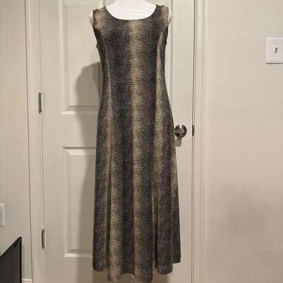 Jones New York Black Brown Snake Stretch Sleeveless Shift Tunic Tank Dress Small - Picture 2 of 7